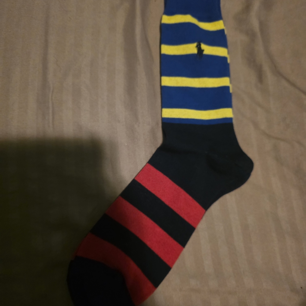 NWOT Polo Ralph Lauren Striped Blue, Yellow, Red, and Black Men's Sock - Picture 3 of 7